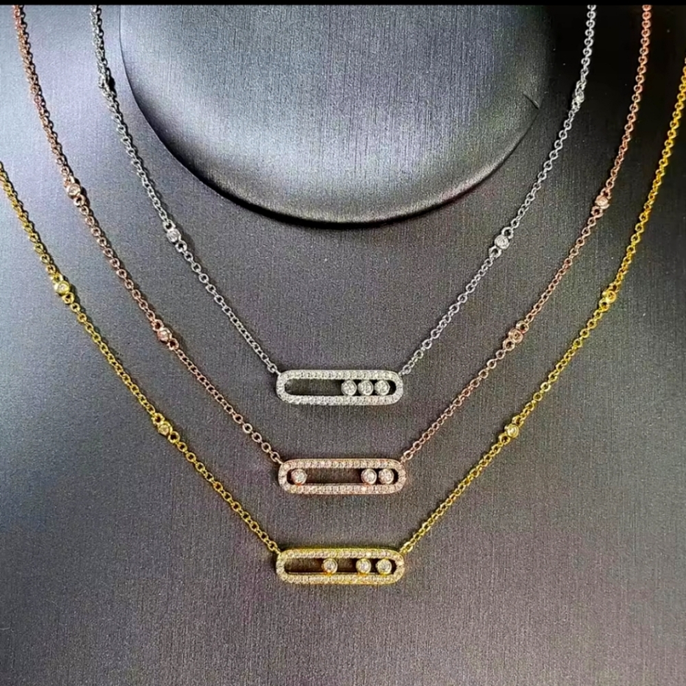 SALE!Elegant French Designer Sliding Diamond CZs Necklace